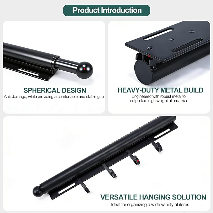 12in，Valet Rod，Valet Rod For Closet Pull Out，（Black） Closet Rod，Hanging Rod，Scalable Slide Out，Valet Hook，Contains 4 Hooks，Used For Wardrobes, Bathrooms, Laundry Rooms, Bedrooms, Wardrobes