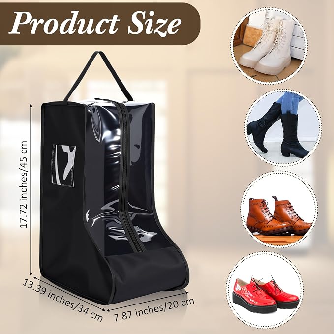 Sanwuta 4 Pcs Black Portable Boots Bag for Cowboy Boots Tall Boot Storage Bags Portable Waterproof Protector Tools for Travel and Daily Wardrobe Shoe Cabinet and Other Home