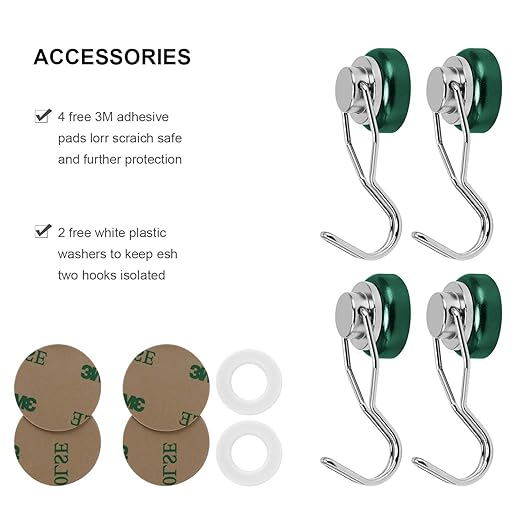 Ant Mag Swivel Magnetic Hooks 50lbs Heavy Duty Grill Magnet Hooks 4 Pack with Scratch Proof Stickers Great for Home Refrigerator Kitchen Store Grill BBQ Office Warehouse (Green)