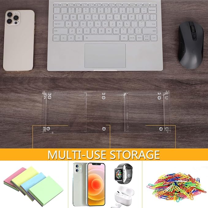 Acrylic 3in1 Sticky Note Holder Desk Organizer, 11.8" x 3.94" x 2.36" Self-Stick Memo Pad Dispenser for School Office Home Post Bank with 3 Compartments (DP003)