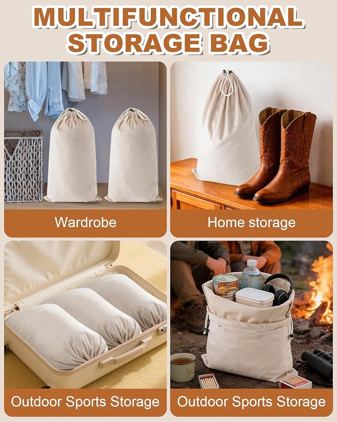 2 Pcs Shoe Bags for Travel, Large Boot Bag, Beige, 21.2x13.3 Inch | Washable & Reusable Travel Shoe Bags, Dustproof Shoe Bags with Drawstring Closure, Suitable for Travel, Home Storage