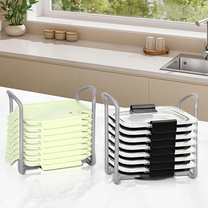 3 Pack Adjustable Lids Organizer for Rubbermaid Brilliance Lids, Lid Organizers Inside Cabinet for Pyrex Snapware, Lids Holders Suitable for Storing Lids of Various Sizes Grey（5.51in-8.27in）