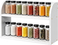 ROMGUAR CRAFT 2 Tier Bamboo Spice Rack, Countertop or Wall Mounting Wood Spice Jars Organizer Shelf for Kitche, Pantry (White)