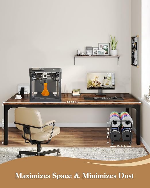2 Tier Rolling Filament Rack, Holds 40+ 3D Spools, Under Desk Storage | Adjustable for 250g-1KG Spools, 360° Smooth Wheels, Compact 16.5" Wide, Tool-free Assembly. Perfect for 3d Farms Studios