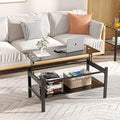 Meihua Lift Top Glass Coffee Table with Storage Compartment and Separated Open Shelves, Lift Tabletop for Living Room Home, Office, Black