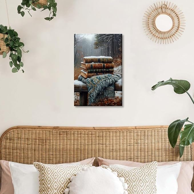 Vintage Books Winter Book Lover Art Aesthetic Poster Canvas Wall Art Decoration Living Room Home Decor Bedroom Decoration Poster Unframed24x36inch
