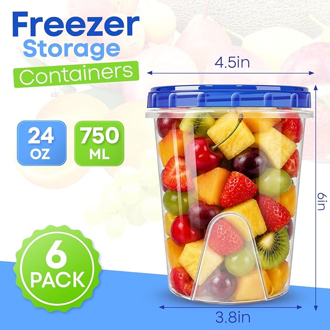 Freezer Storage Containers, 6 Pack-32 Oz Food Storage Containers with Twist Top Lids,BPA Free, Reusable, Meal Prep,Microwave and Dishwasher Safe