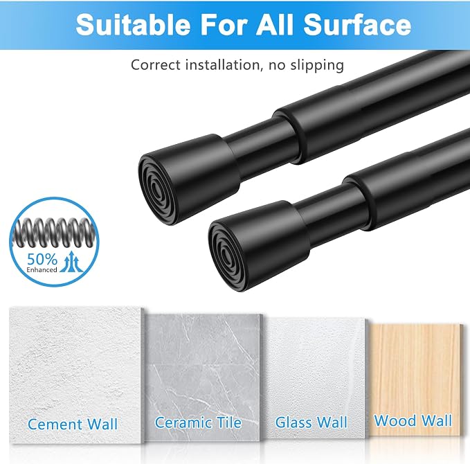 2 Pack Spring Loaded Tension Rod 48-59" Adjustable Curtain Rods No Drill Extendable Spring Rod Tension Curtain Rods For Window Kitchen Shelves Rv Refrigerator And Small Spaces,Black