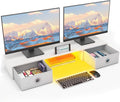 YAOHUOO Dual Monitor Stand with LED Light 2 Drawers, Computer Monitor Riser for 2 Monitors, Large Desktop Organzier with Storage for PC/Laptop/Computer/TV Screen/Printer