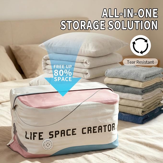 No-Pump Vacuum Storage Bags, Upgrade Large Compression Storage Bags, 3D Standing Upright Design, Pump-Free Press & Seal for Clothes, Comforters, Blankets, Bedding, (5Pack)