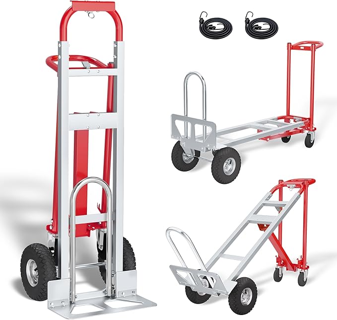 4 in 1 Convertible Hand Truck-1,000lb Heavy-Duty Folding Hand Truck Dolly Cart with Solid Wheel, 1000LBS Heavy Duty Steel Dolly for Logistics, Warehouse, Home, Office Moving, Delivery