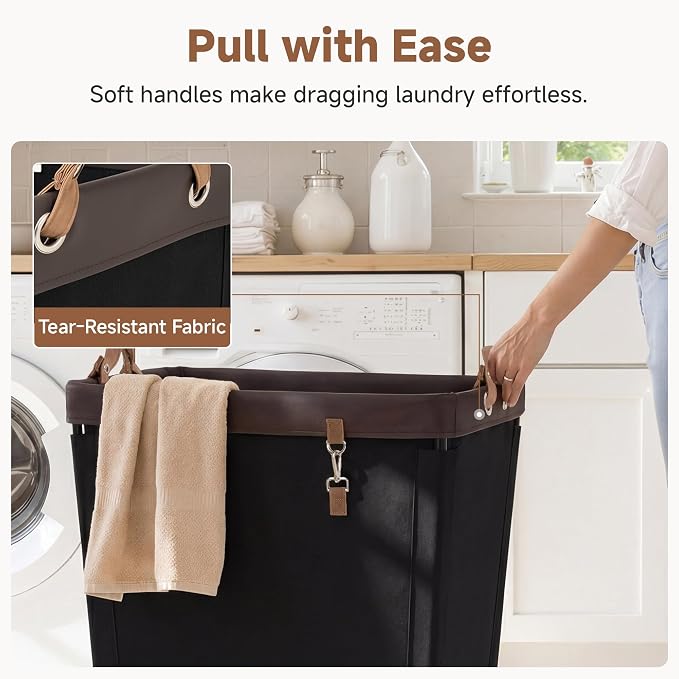 StorageWorks Laundry Basket with Wheels for Clothes, 210L Black Hamper Cart