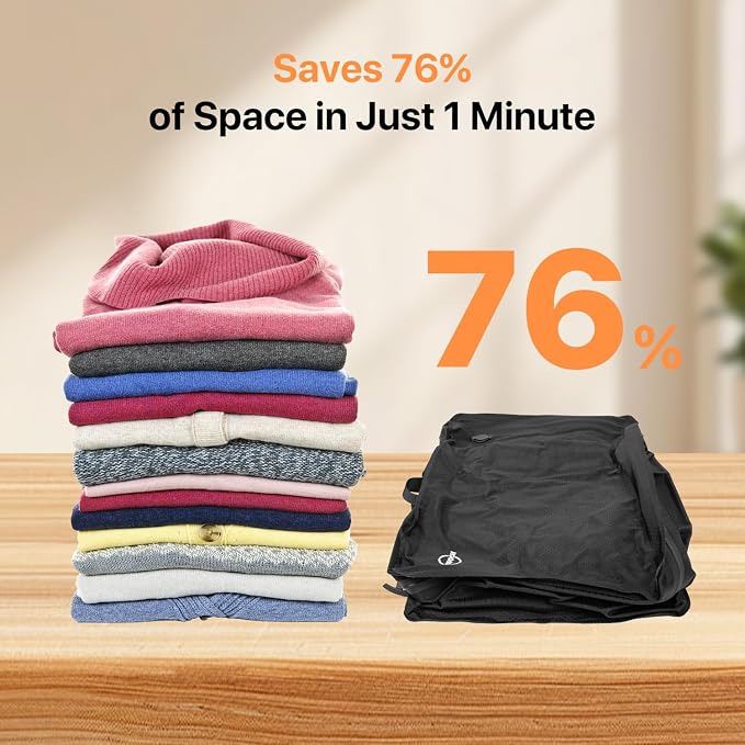 Travel Vacuum Bags with Wireless Pump 70L, 24in Vacuum Bags for Travel Reusable, IP68 Waterproof, Fits 20/24/28in Suitcase, Backpack, Home Storage (2PC + Pump) | 70L, 24in Vacuum Bags, Reusable, IP68 Waterproof, Fits 20/24/28in Suitcase, Backpack, Home...