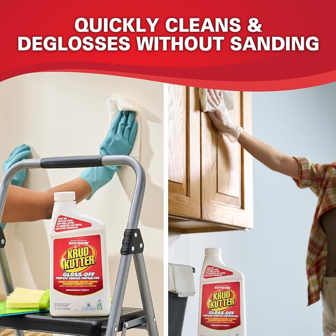Krud Kutter Gloss-Off Prepaint Surface Preparation Cleaner, 32 oz, No Sanding Liquid Deglosser for Cabinets, Trim, Doors and Furniture, Removes Dirt Grease and Gloss for Paint Adhesion