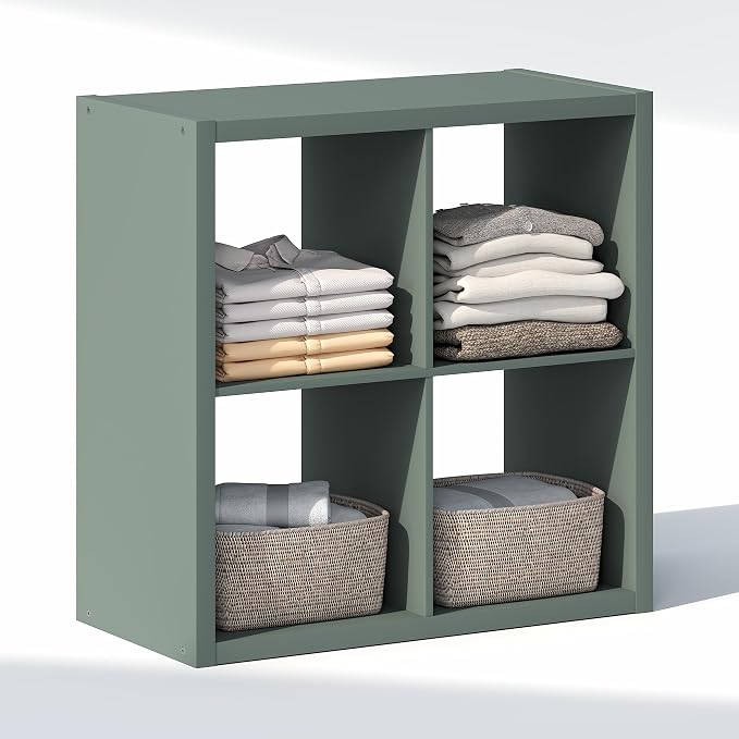 Furinno Cubic Extra Thick 4-Cube Closet Organizers and Storage, Sage Green | 14.6 x 30 x 30 in, Open Shelf Closet Storage, Closet Organizer, for Wardrobe, Bedroom, Living Room