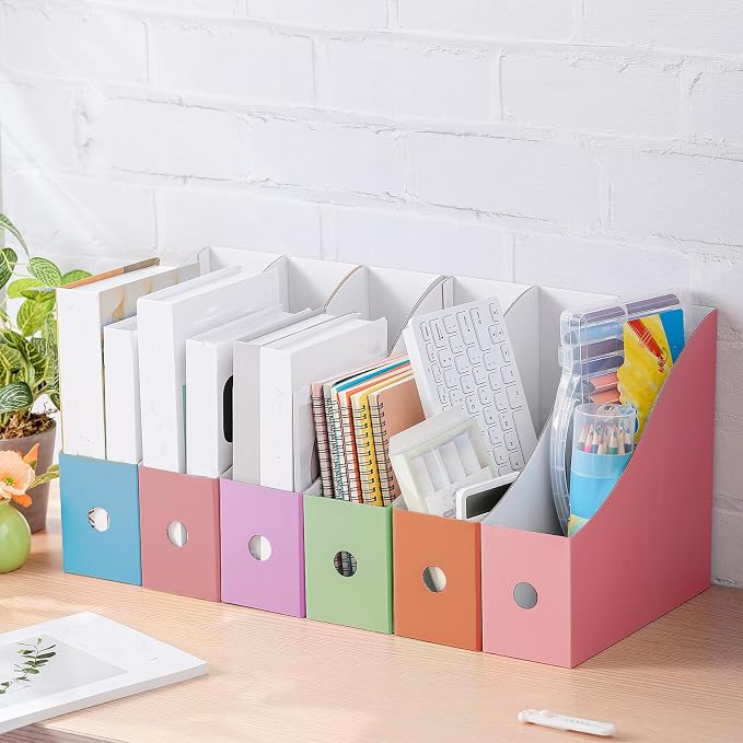Colarr 48 Pcs Cardboard Magazine Holders 12 Colors Magazine Storage Box with Label Stickers File Folder Book Holder for Desk Desktop Document for School (Sweet Color)