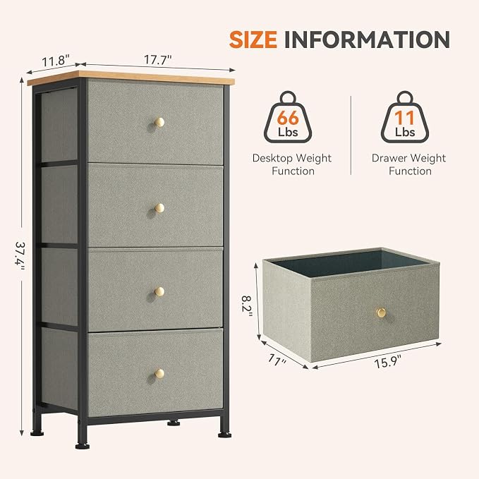 Sweetcrispy 4 Drawer Fabric Dresser Storage Tower Nightstand Chest | Small bedroom dresser and nightstand with sturdy frame,Perfect for closet,entryway,dorm,Easy assembly,Dark Green