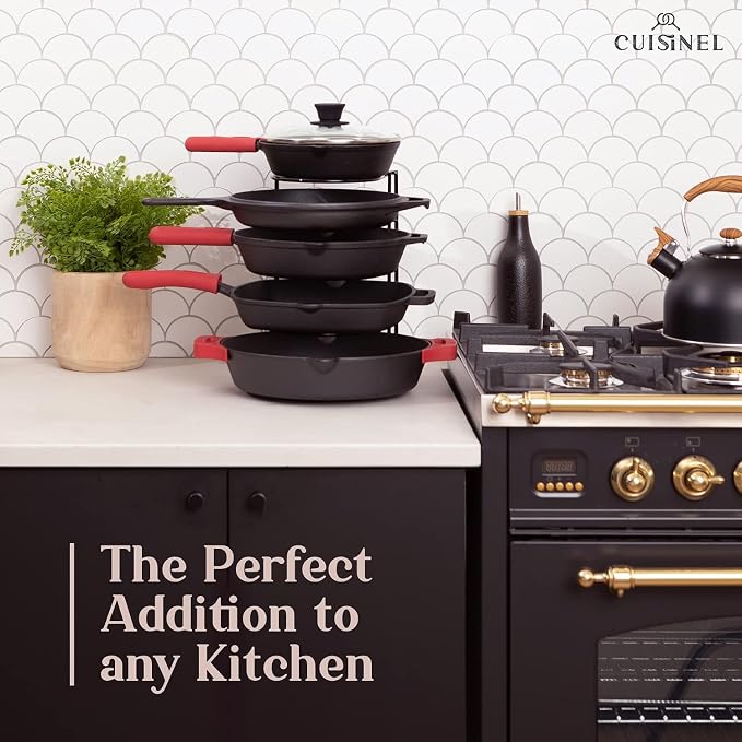 Cuisinel Heavy Duty Pan Organizer - 5 Tier Rack - Holds 50 LB - Holds Cast Iron Skillets, Griddles and Shallow Pots - Durable Steel Construction - Space Saving Kitchen Storage - No Assembly Required