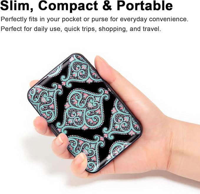 Credit Card Holder, Metal Card Wallet RFID Blocking Mini Slim Aluminum Business Hard Card Case for Women Men (Damask Paisley)