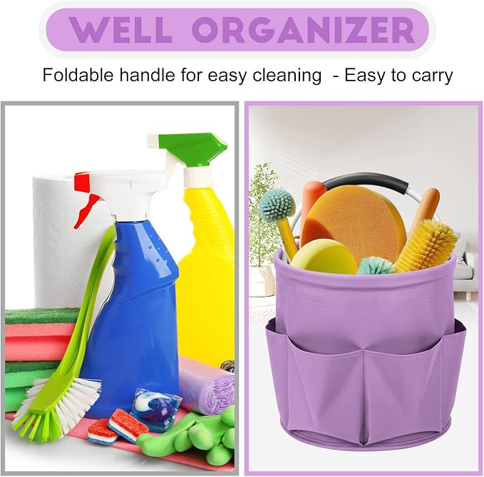 Cleaning Caddy for Cleaning Supplies,17L Cleaning Supply Caddy with Handle Foldable Cleaning Supplies Organizer Bucket Cleaning Products Organizers for Home, Garden (Purple)