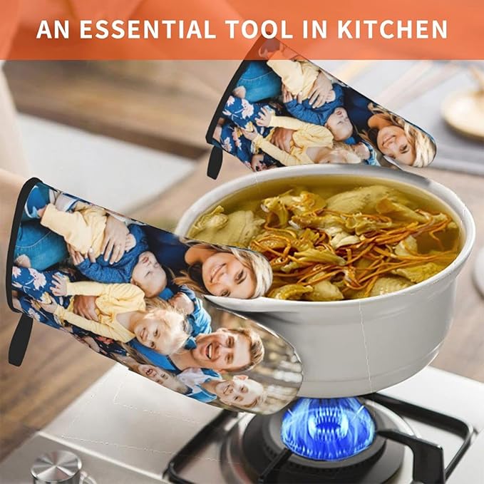 Custom Oven Mitts Personalized with Your Picture Baking Gifts for Women for Kitchen Cooking BBQ Grillin-Style3, 2 Oven Mitts