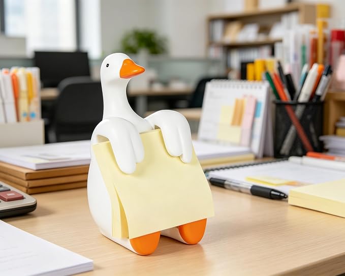 Silly Goose Pop-Up Sticky Note Dispenser for 3 x 3 in Notes, Orange | Includes 100 sheets; handmade resin decor for office, home or classroom; gift for teachers, coworkers and goose lovers