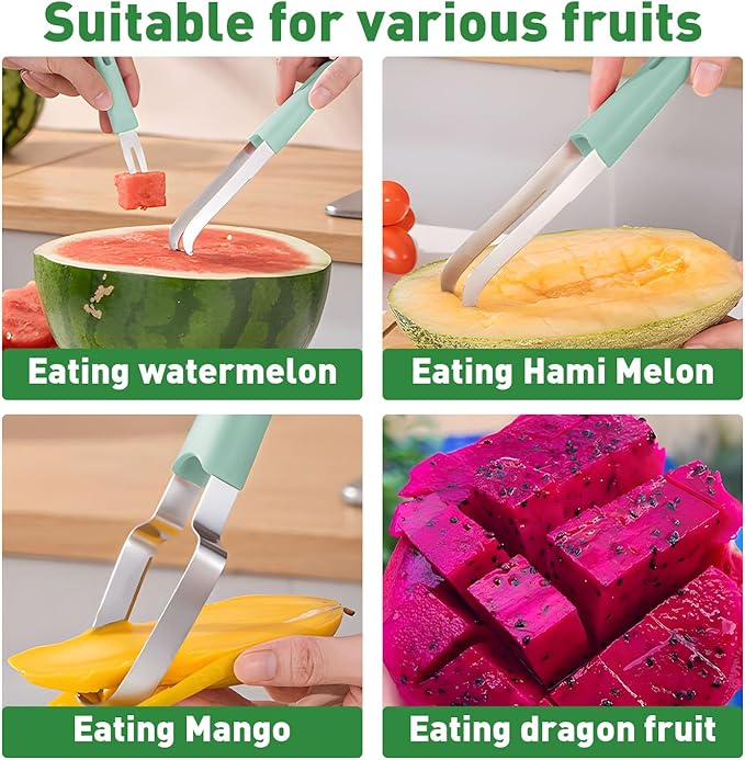 Watermelon Cutter - 3-in-1 Fork Slicer & Popsicle Maker, Multi Melon Cutter for Camping & Kitchen (Green)