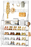 OYREL Shoe Rack 5 Tier Shoe Racks Organizer 20-25 Pairs for Closet | Entrance Shoe Storage Shelf with Hooks and Side Pocket Entryway Shoe Holder Space Saving Free Standing Shoe Racks