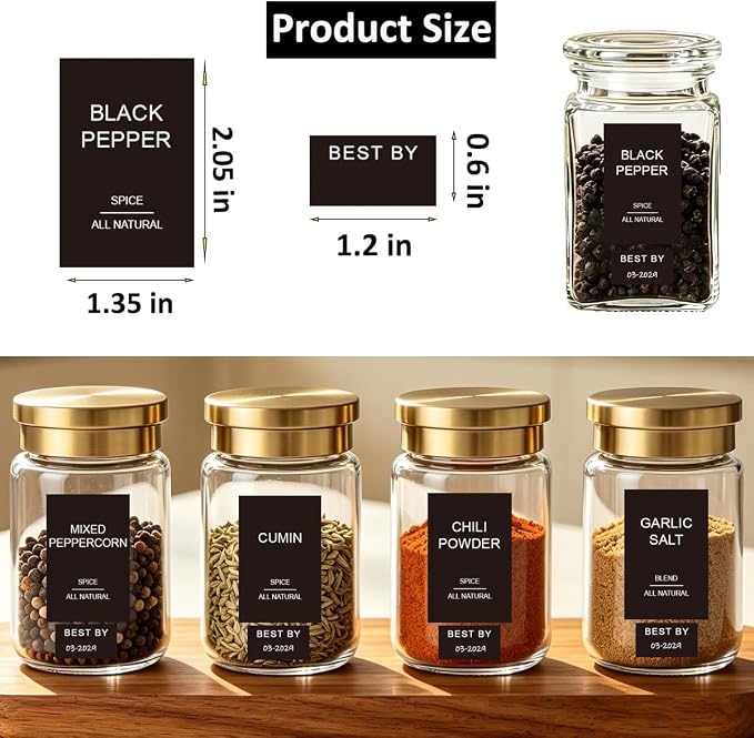 256 Spice Labels Minimalist Waterproof Spice Jar Stickers Removable Oil-Resistant Preprinted Spice with Blank Label for Kitchen Herb & Seasoning Labels Food Containers Organizers Storage Bins