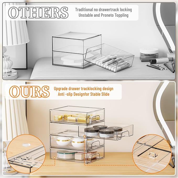 Yieach 12 Pack Clear Stackable Storage Drawers,2.2'' Acrylic Drawer Organizers for Countertop,Office Supply Organizer and Makeup Organizer,Small Plastic Drawers For Pen,Art Crafts Storage,Stationary