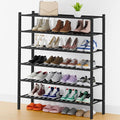 Smiry Long Bamboo Shoe Rack, 6 Tier Free Standing Wooden Shoe Organizer, Stackable Wood Shoe Storage Shelf for Closet, Entryway, 14 Vertical Slats, 2+2+2 Stack Thicker Legs, 33.7"x11"x39", Black