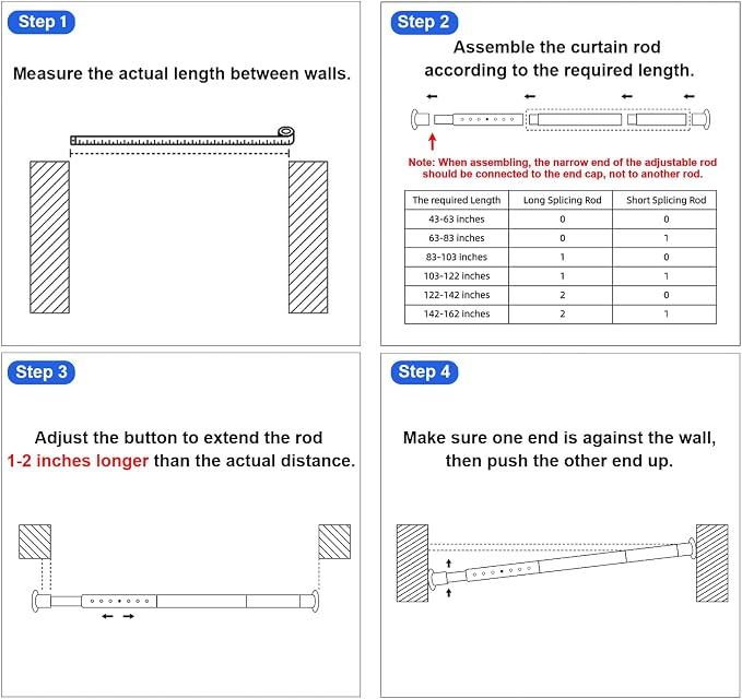 Large Long Tension Curtain Rod 43-162 in (3.6-13.5 ft) | 1.26" Diameter, Spring Adjustable Heavy Duty Curtains Pole for Windows Door Bathroom Patio Outdoor No Drilling, Black
