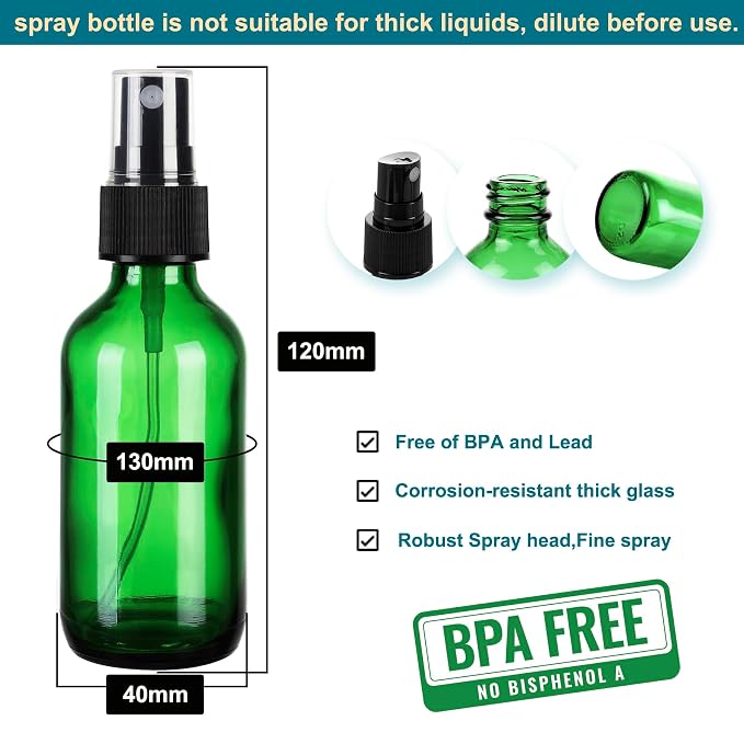NOOEEISS Green Glass Small Spray Bottle 2 oz 48 Packs,Fine Mist Sprayer Small Clear Bottles,Refillable Containers mini spray bottles for Cleaning Solutions and Skin Care (Green 48pcs)