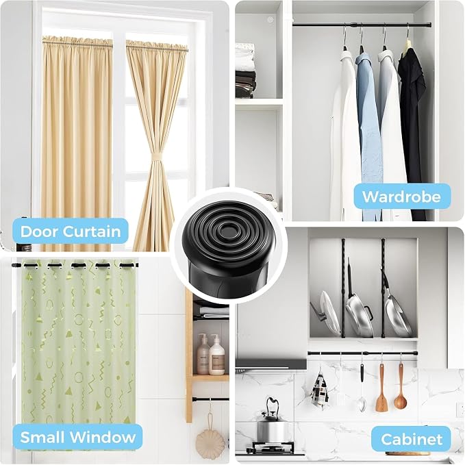 AIZESI Spring Tension Curtain Rods Short Tension Rod (Black,12" to 19"-6Pcs)