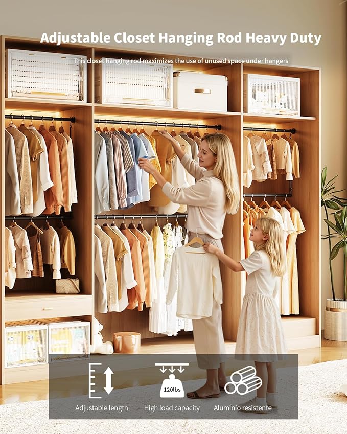 BaiNong Adjustable Closet Hanging Rod 44" Black Closet Rod Extender | Heavy Duty Double Hanging Closet Rod, Walk-in Closets, and Clothes Rack to Maximize Storage Space
