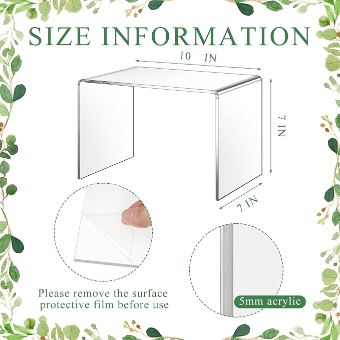 RattanView 2 Pcs 10 x 7 x 7 Inch Large Acrylic Risers Display Stands 5 mm Thick Acrylic Shelf Riser Showcase for Collectibles Jewelry Cupcakes Food Figures Perfume Cabinet (Clear)