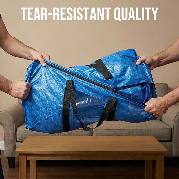 TAILI Extra Large Moving Bags, 8 Pack Blue Heavy Duty Totes For Storage with Visible Window, Wrap Around Handles, Storage Bags for Space Saving, Alternative to Moving Boxes