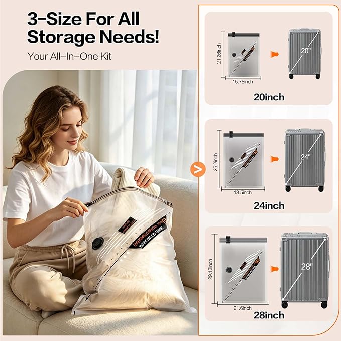 Rechargeable Wireless Pump Travel Storage Bags Set - 20 Pack Portable Space Saver Bags for Travel & Home - Vacuum Compression Packing Seal for Clothes, Blankets, Seasonal Storage