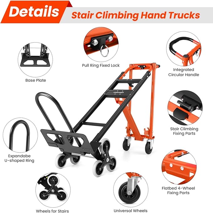 Heavy Duty 3 in 1 Convertible Hand Truck, 1000Lbs Aluminum Folding Stair Climbing Dolly with Solid Wheels for Logistics/Moving/Shopping/Office