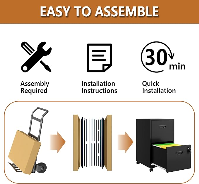 Polup 2 Drawer File Cabinet on Wheels, Mobile Two Drawer Filing Cabinet with Lock, Small Rolling Files Cabinets for Under Desk, Metal Filing Cabinets for Letter Size Folders - Assembly Required
