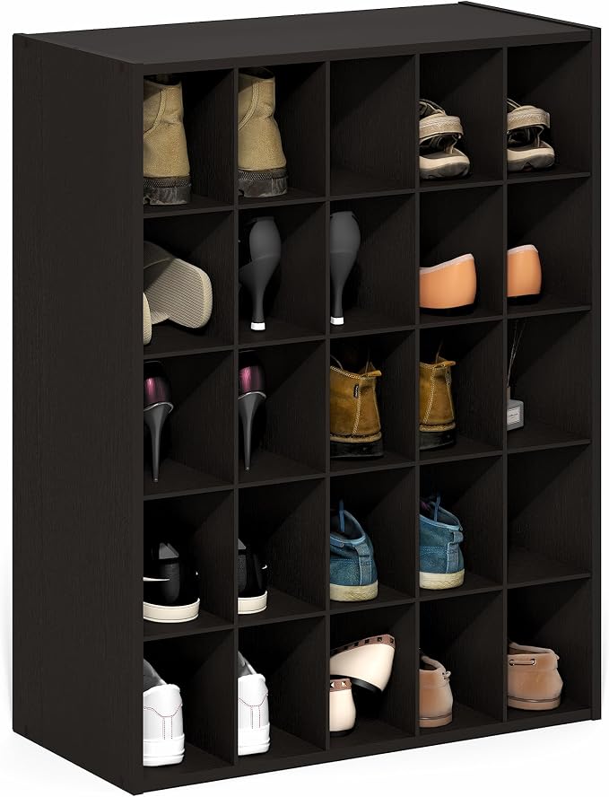 25-Cube Shoe Organizer, Stackable Shoe Rack, Shoe Organizer, 11.7 x 24.2 x 31.5, for Office, Closet Entryway, Garage, Dark Oak