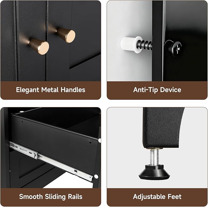 Letaya Metal Armoire Wardrobe Closet with 2 Drawers,18" Deep Clothing Storage Cabinet with Doors and Shelves,Coat Closet with Hanging Rod,Bedroom,Home,Cloak Room-Black