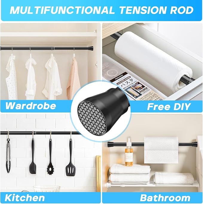 Small Tension Rod Black Spring Curtain Rod No Drilling Spring Tension Rods 1pack Adjustable Curtain Rod Tension for Bookshelf Diy Projects Kitchen, Cupboard,Tension Rod 16 to 26 Inch