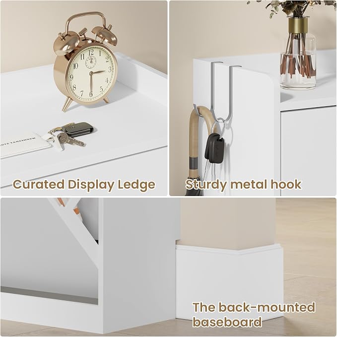 Shoe Cabinet Organizer with 3 Flip Drawers & 3-Tier Adjustable Shelves, Freestanding Shoe Rack Cabinet, Narrow Shoe Storage for Entryway, Foyer, Hallway, 23.6" W × 8.7" D × 47.2" H, White