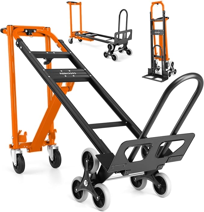 4-in-1 Hand Truck Dolly Heavy Duty Industrial Convertible, 1000 LBS Stair Climbing Cart Utility Cart Converts from Hand Trucks Dolly to Platform Cart Folding Stair Climbing Cart (Orange)