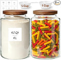 ComSaf 2Pcs (4.2Qt/1Gal) Wide-Mouth Flour Sugar Storage Containers - Include Scoops & Labels, Easy to Scoop & Airtight, Large Glass Jar for Bakers to Store Flour, Rice, and Dry Goods in Kitchen Pantry