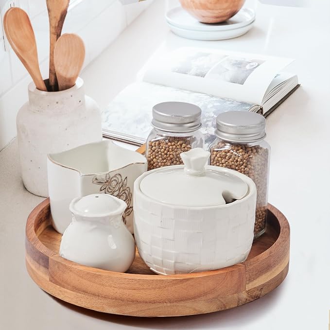 12" Acacia Wood Lazy Susan Organizer for Cabinet,Lazy Susan for Countertop