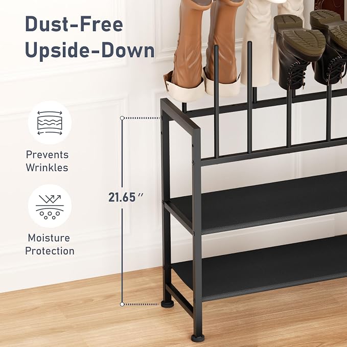 DIMJ Boot Rack 4-Tier - Black Metal Boot Storage Rack for Tall Boots Organizer, Multiuse Shoe Rack for Boots, Sneakers, High-Heel, Entryway, Fit for 8 Pairs, Black