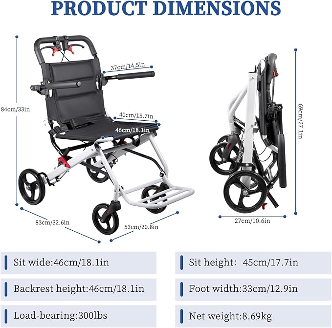 Wheel Chair for Adults,Transport Wheelchair Lightweight Foldable,Transport Chair for Senior,All Terrain Applicable,Travel Wheelchairs Can be Easily Placed in The Trunk.