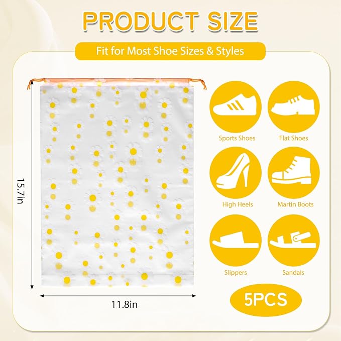 Shoe Bags for Travel, 15.7" x 11.8" Travel Shoe Bags for Packing, Large Waterproof Portable Travel Shoe Storage Bags Travel Essentials Women for and Men (5, Daisy)